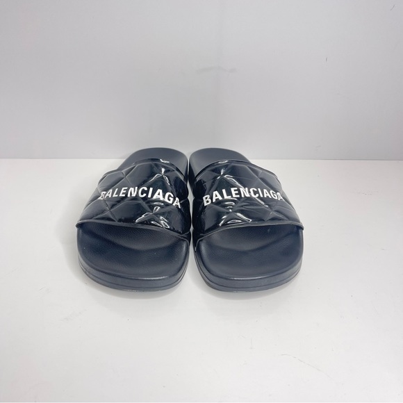 BALENCIAGA Patent Black Slides Size 7 - Picture 4 of 8